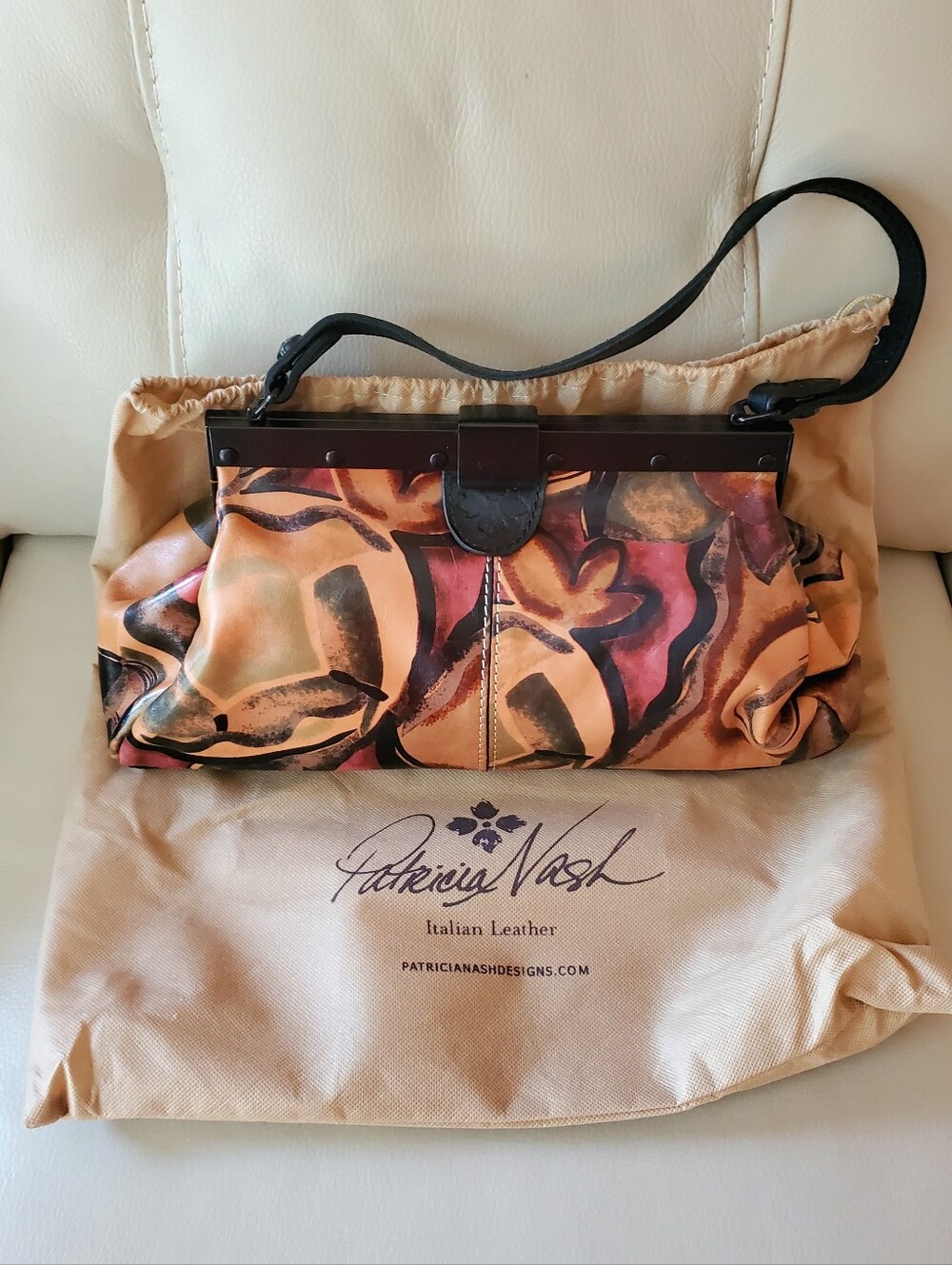 Patricia Nash Painted Multicolor Leather Shoulder Bag with Black Strap